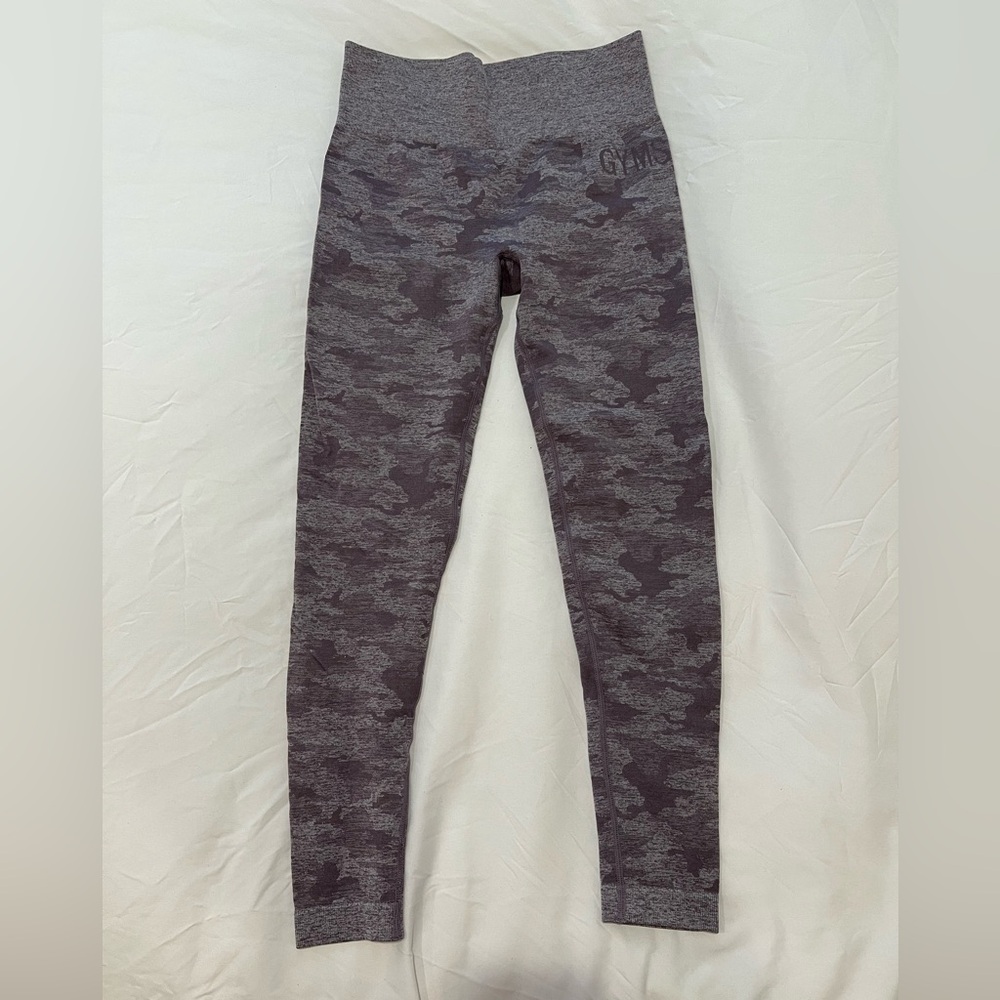 Gymshark Purple and Gray Leggings with Camouflage Design